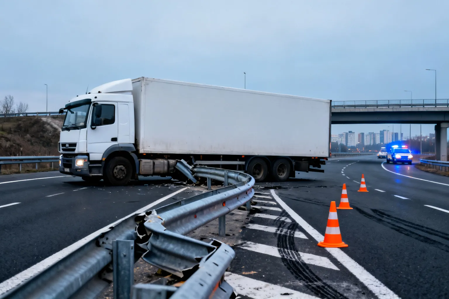 TIR uderzył w bariery na A4 w Krakowie-Bieżanów — zablokowano zjazd na S7