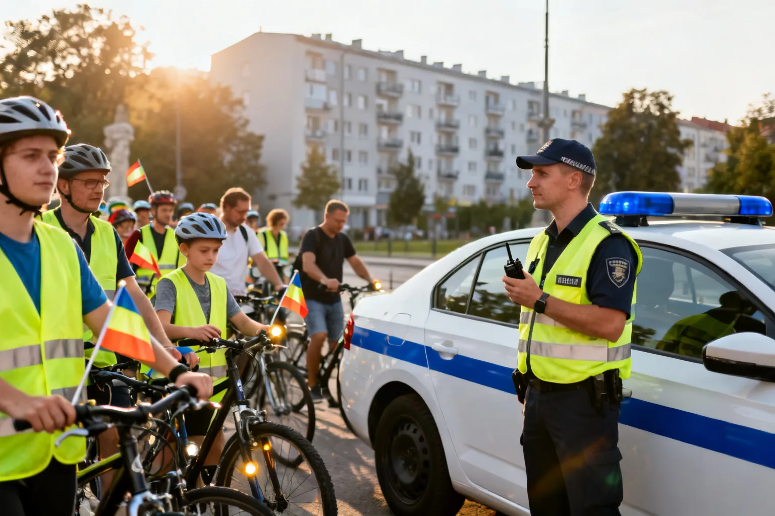 Odblaskowy Rajd Rowerowy w Krakowie z udziałem policjantów