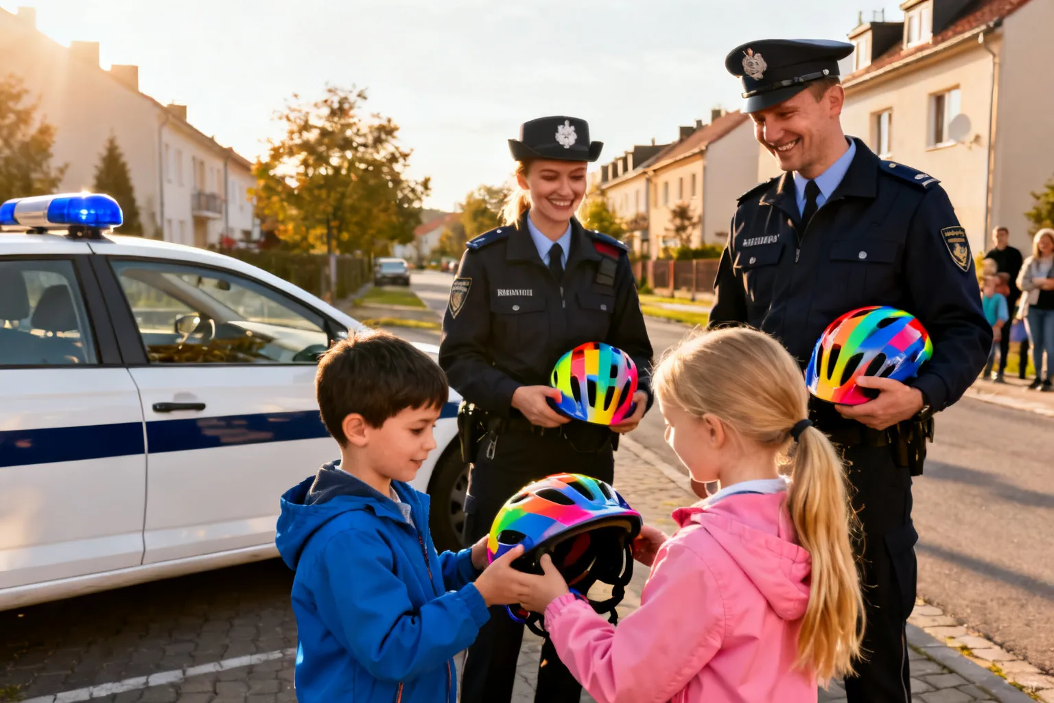 Kraków: policjanci rozdali kaski dzieciom