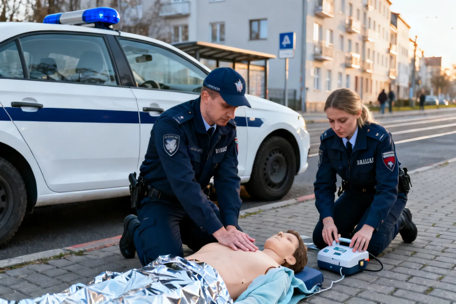 Policjanci z Krakowa ćwiczyli resuscytację. Patrol przywrócił funkcje życiowe na przystanku